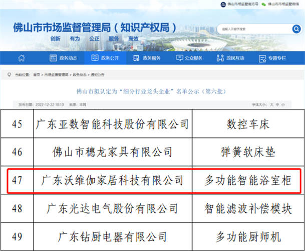 麻将胡了在线试玩重磅！富兰克浴室柜母公司——沃维伽企业被认定为“浴室柜细分行业龙